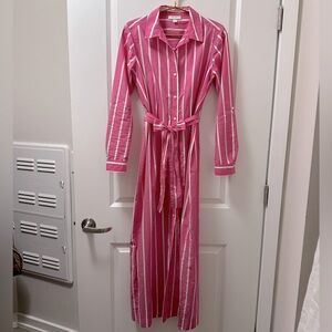 100% Cotton Shirt Dress Long Sleeve Maxi Pink and White Size 2 from Macys